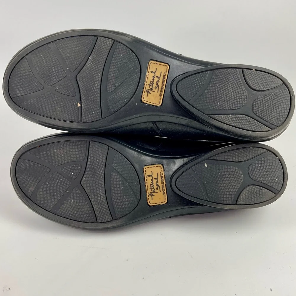 Natural Soul Connor Black Leather Slip On Loafers Womens 8.5 M Comfort Shoes